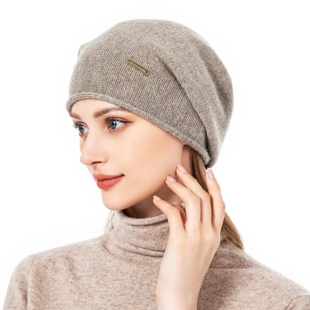 QUEENFUR Women's Knit Slouchy Beanie Hats Cashmere Ski Cap Knitted Wool Soft OS